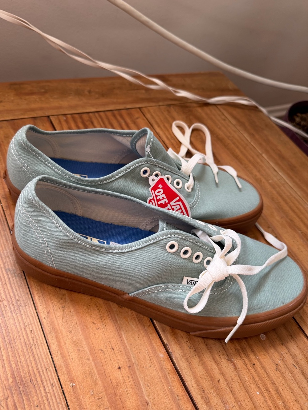 NWT Vans Unisex, M-9/W-10.5 Authentic Low-Top Sneakers in Mint Green and Gum